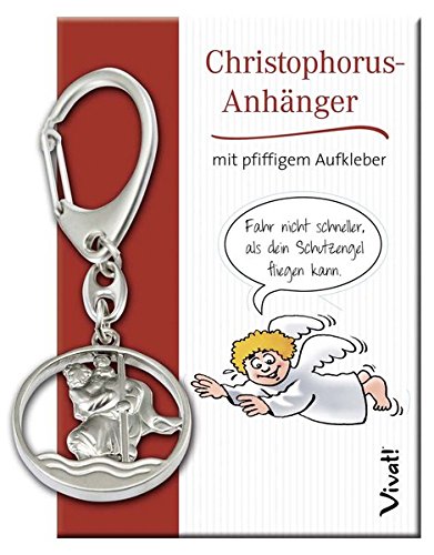 Preisvergleich Produktbild Christophorus-Anhänger mit pfiffigem Schutzengel-Aufkleber