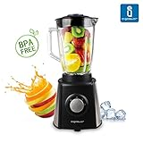 Aigostar Black Windmill 30IRY - Batidora americana de vaso dos velocidades, 2 velocidades, acero inoxidable, jarra de cristal de 1'5l de capacidad, libre de BPA, calidad exclusiva