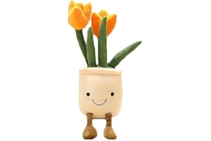 NatureMan Tulip Flower Plush Toy, 13.8" Tulip Flower Pot Stuffed Throw Plushie Pillow Doll, Soft Fluffy Plant Friend Hugging Cushion - Present for Every Age & Occasion (orange)