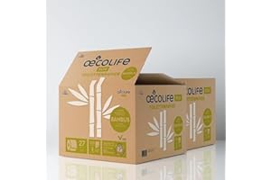ŒCOLIFE oecolife - Scatola di carta igienica in bambù, 3 strati, 54 rotoli da 250 fogli, confezione grande, super morbida, senza plastica, vegana, carta igienica sostenibile