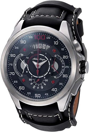Adee Kaye Men's 'WHIRLLING COLLECTION' Quartz Stainless Steel and Leather Sport Watch, Color:Black (Model: AKE8900-M/LBK-WIDE)
