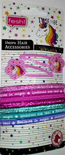 Unicorn set of 1 Pair Clips and 7 Elastics, Hair Kit – Unicorn