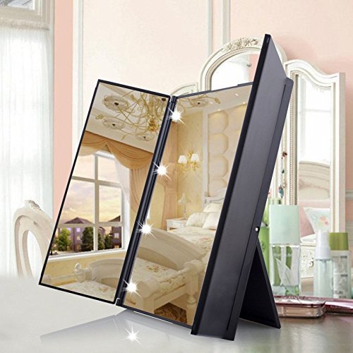 AlierKin Cosmetic Illuminated LED Lighted Mirror Tri-Fold Compact Pocket Travel Makeup Mirrors with 8 LED Lights
