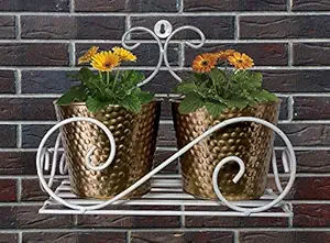 GIG Handicrafts Modern Style Metal Wall Pot Plant Stand Holder with Planters for Balcony Living Home Decor (30 cm x 16 cm x 24 cm) (Gold)