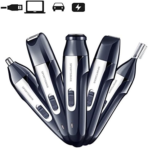 xincare Nose Ear &amp; Hair Trimmer for Man, 5 IN 1 USB Waterproof Electric Nose Ear Beard Body Trimmer Sideburns Eyebrow Shaver Facial Hair Grooming Kit,Wet and Dry - Gray