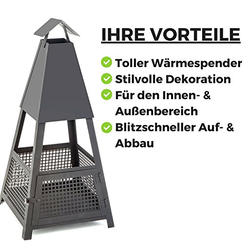 Terrassenkamin im eleganten Pyramiden-Design, dekorativer Wärmespender, sekundenschneller Auf- und Abbau ohne Werkzeug, schwarzmatter Hingucker, Dekoration für den Innenbereich, Terrassen-Ofen, Gartenkamin, Feuerstelle für Garten und Terrasse - 2