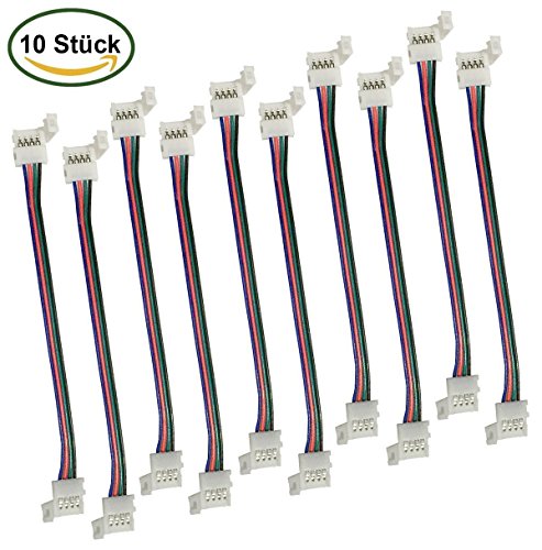 LitaElek RGB 5050 Câble d'extension de Ruban LED Connecteur de Bande LED à 4 Broches pour Strip LED SMD 5050 RGB imperméable et Non-imperméable de 10mm de Large (10pcs, 17cm Long)