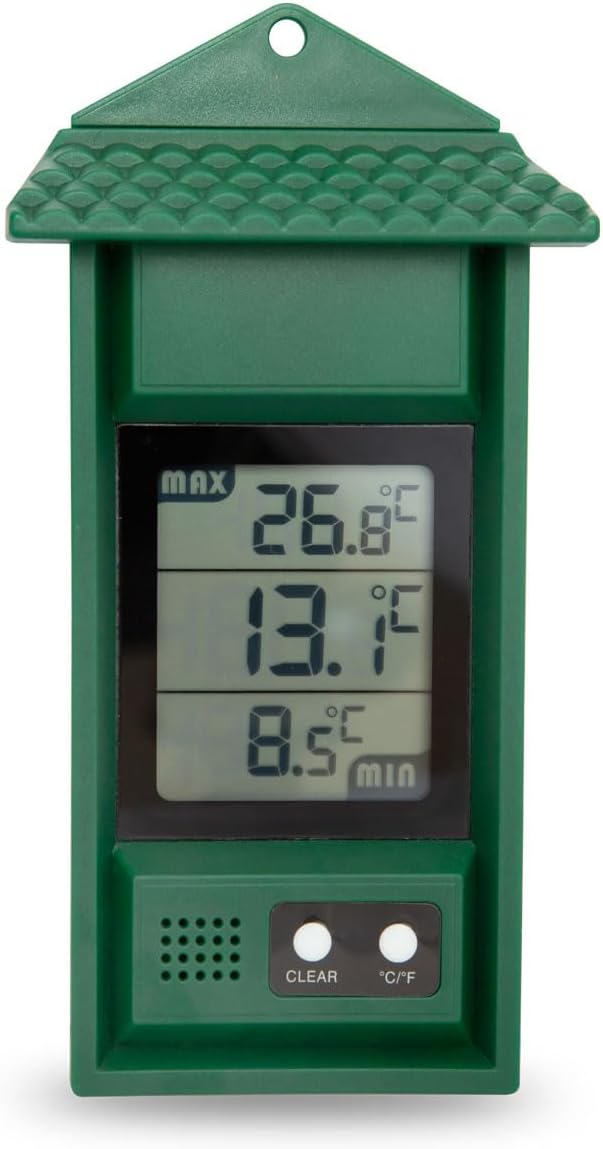 Digital max/min Thermometer for conservatories, greenhouses & Grow Rooms (Green)