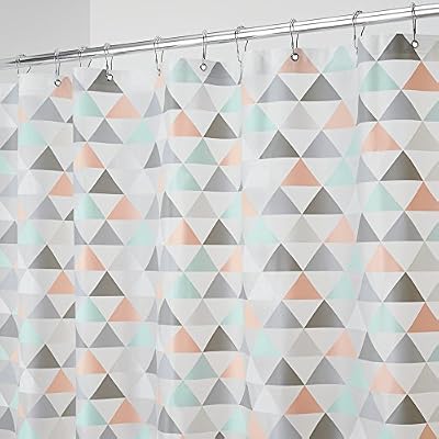 MetroDecor mDesign rideau de douche moderne avec motif en triangle ? rideau salle de bain idéal ? rideau baignoire durable et résistant à la moisissure ? corail/menthe