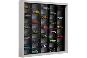 Decographics | Estante Expositor H50 | Compatible con Hot Wheels | Capacidad 50 Coches | Vitrina para colección | Organizador de Coches (Blanco Interior Negro)