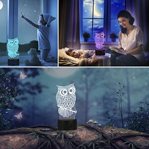 Kreatives Eule 3D LED Nachtlicht, FZAI erstaunliche optische Täuschung 7 Farben-Kind-Schlafzimmer-Tabellen-Schreibtisch-Lampen Noten-Schalter Große Geschenke - 6