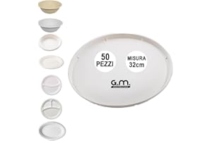 G.M. DISTRIBUZIONE 50 Piatti Pizza Bianchi in Polpa di Cellulosa 32cm, Ideale per Pizza, Piatti Impermeabili adatti al Microonde, Biodegradabili e Compostabili