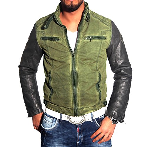 Rusty R-Neal Herren Winter Jacke bergangsjacke Biker Kunst- Lederjacke RN-011, Farbe:Grn;Gre:XL