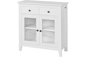 ‎SOBUY SoBuy FSB05-W Kommode Sideboard Küchenschrank mit 2 Schubladen und 2 Glastüren Flurschrank Wohnzimmerschrank B80XT32XH86cm weiß