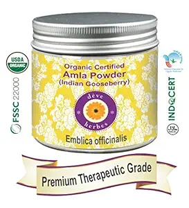 Deve Herbes Pure Amla Powder (Indian gooseberry) Emblica Officinalis 200gm Organic Certified 100% Natural Therapeutic Grade