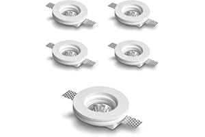 Eurekaled - Portafaretto Tondo in Gesso CERAMICO da Incasso per GU10 e MR16 in cartongesso (5 pezzi)