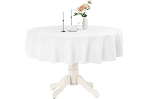 Romanstile kleine runde Tischdecke 120 cm weiß abwaschbar und wasserabweisend Weihnachten Tischtuch Tischwäsche Table Cloth für Party,Balkon,Esszimmer,Garten,Outdoor,Draußen,Terasse