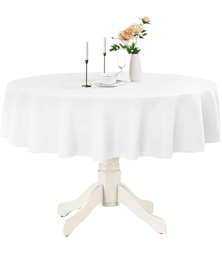 DWCN Wit tafelkleed, rond, 140 cm, vlekbescherming, afwasbaar, waterdicht, tafelkleed voor eetkamer, tuin, feest, bruiloften of thuis