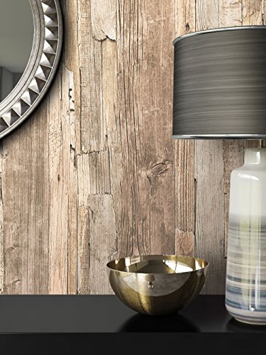 Holz Tapete Vliestapete Beige Braun Grau Edel , schöne edle Tapete im Holzwand Design , moderne 3D Optik für Wohnzimmer, Schlafzimmer oder Küche inkl. Newroom Tapezier Profibroschüre mit super Tipps!