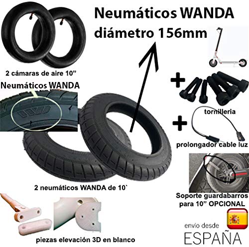 androgeek Pack Completo 2 Neumáticos Wanda 10' (156mm) +2 cámaras + 2 Piezas elevación (Blanco) + tornilleria + prolongador Cable de luz parapatinete Xiaomi Mijia M365 / M365 Pro