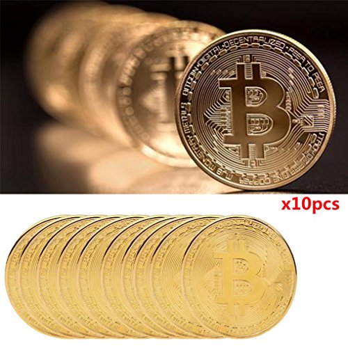 Preisvergleich Produktbild Sammlermünzen Bitcoin / Litecoin / ETH, ESAILQ Gold Silber Kupfer überzogene Bitcoin / Litecoin / ETH Münzen Sammlerstück BTC / LTC / ETH Münzen Kunst Sammlung Körperlich (Gold-4, 10pcs Bitcoin, 38mm)