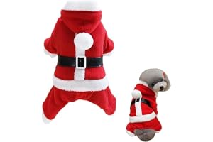 Velvet Dog Santa Jumpsuit Dress Dog Cat Christmas Costume Santa Claus Cosplay Dress with Hat Pet Dog Costumes Puppy Winter Warm Clothes Cloak Puppy SantaJumpSuit (16), red