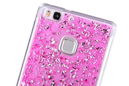 Für Huawei P10 Lite Hülle Glanz ,SKYXD Blattgold Funken Flocken Pailletten Design Schutzhülle Weiche TPU Transparent Silikon Handyhülle mit [ Krone Staubstecker + Eingabestift ] Glitzer Kristall Handytasche Schick Klar Zurück Haut Schlank Etui Schale Fall – Pink - 4