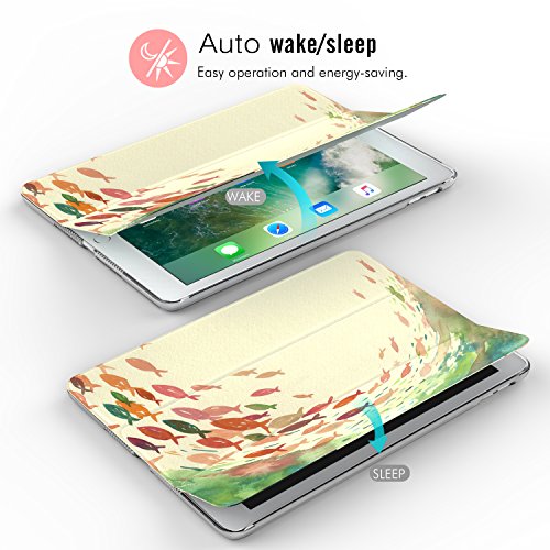 MoKo Hülle für Neu iPad 9.7 Zoll 2017 – PU Leder Tasche Schutzhülle Schale Smart Case mit Translucent Rücken Deckel, mit Auto Schlaf / Wach Funktion und Stanfunktion für New Apple iPad 9.7″ IOS 10 Retina Display Tablet, Fischschwarm - 7