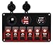 Produktbild DCFlat 5 Pin 4 Gang/6-Gang Auto Marine Boat Circuit RV LED Rocker Schalter Panel vorzubeugen Voltmeter mit Sicherung Double USB fÜr Wohnmobil-Auto/Boot rot/grün Light (6 Gang Aluminium panel-red)