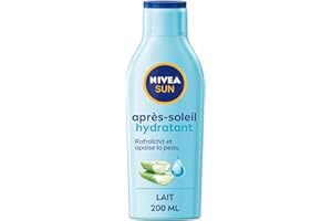 NIVEA SUN - Lait Après Soleil Hydratant 48H - Rafraîchit & Apaise La Peau - Aloe Vera Bio & Acide Hyaluronique - Formule Légère & Non Grasse - Tous Types De Peaux - 200 ml