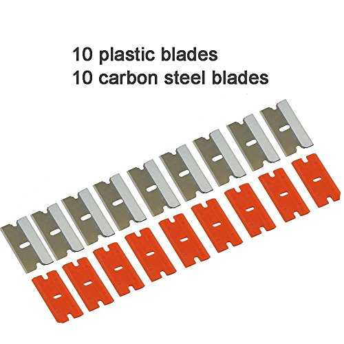 FOSHIO Rasierer Klinge Schaber 30cm lang mit 10 Kunststoff Ersatz-Klingen und 10 Kohlenstoffstahl Ersatz-Klingen,Reiniger für Kochfeld und Herd / Glas-Schaber / Kochfeldschaber / Vignettenschaber - 6