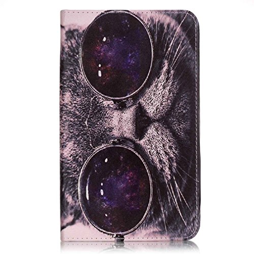 SZHTSWU Kunstleder Tasche für Samsung Galaxy Tab A 7.0 (2016) Tablette, Farbmalerei Serie PU Leder Tablette Tasche Hülle Schutzhülle Flip Wallet Case Ledertaschemit Kartenfächern und Ständerfunktion für Samsung Galaxy Tab A 7.0 SM-T280/SM-T285 (7 Zoll) Wi-Fi (2016)Tablet-PC (Brille Katze 09) - 2