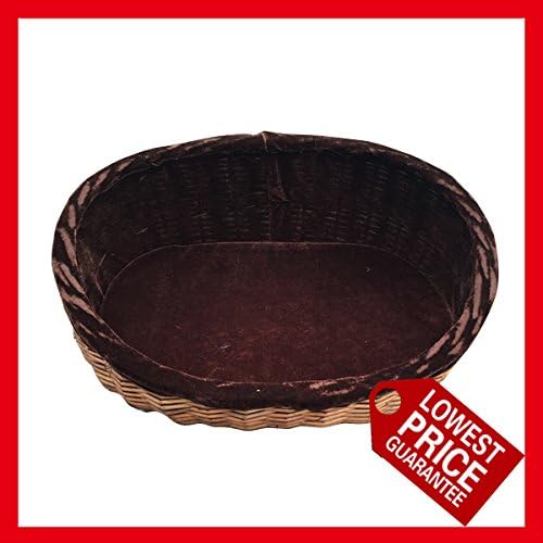 Traditional Oval Wicker Pet Basket with Chocolate brown Lined Inner and Cushion 18''-30'' (22'')