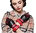 Produktbild HYSENM Damen Handschuhe Leder rot und schwarz elegant Lammfell für Party Outdoor, Schwarz 2 M (Handflächebreite 7,5cm)