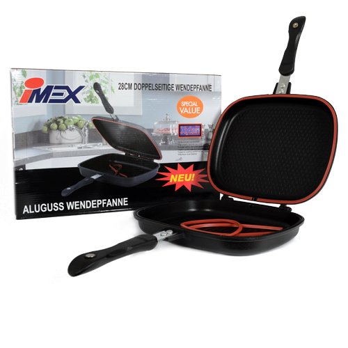 Imex Doppelpfanne aus Aluminiumguss mit Xylan Plus Beschichtung | Alupfanne zum Grillen und Braten, die Wendepfanne ø 28 cm rechteckig | Cift Tava Çift Tarafli Kokusuz Izgara - 2