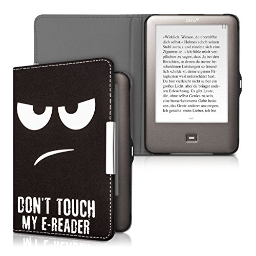 kwmobile Hülle für Tolino Shine / Page – Flipcover Case eReader Schutzhülle – Bookstyle Klapphülle Don’t touch my E-Reader Design Weiß Schwarz - 5