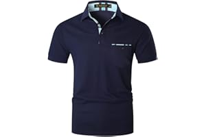 KUNJLELP Men's Regular-Fit Short Sleeve Polo Shirt Fashion Plaid Golf Polos