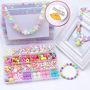 SYGA Beads for Kids Crafts Childrens Jewellery Making Set Kit DIY Bracelets Necklace Hairband and Rings Craft Kits Birthday for 4, 5, 6, 7-Year-Old Little Girls-Multicolor, QL-0003