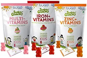 Super Gummy Multivitamin & Zinc & Iron Gummies for Kids, Overall Growth, Immunity Boost and Improved Cognition (Combo 3 Pack, 30 Chewable Gummy Bears Per Pack)