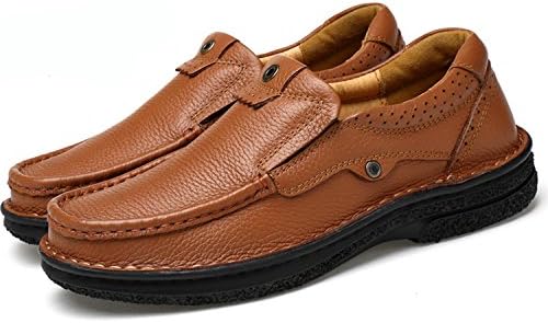 Ddstar Men's Slip On Work Space&Business Leather Oxfords Shoes Outdoor Mountaineering Leather Slip-On formal Shoes Loafers Shoes Khaki 7.5 UK