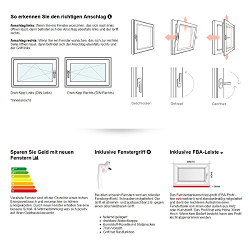 Kellerfenster – Kunststoff – Fenster – weiß – BxH: 100 x 50 cm – DIN links- 2-fach-Verglasung – Wunschmaße ohne Aufpreis – Lagerware - 6