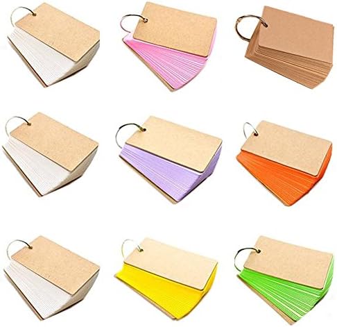 Paper Study card, WeforU 9 Set 450 Pieces Kraft Paper Binder Ring Study Cards For Kids School Supplies or Office (Style 1)