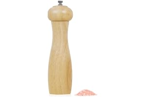 Wellong Hölzerne Pfeffermühle, 8 Zoll Salzmühle mit einstellbarer Grobheit Pfeffermühle, nachfüllbare manuelle Salzmühle, Eichenholz Salz- und Pfeffermühle für die Küche - Naturfarbe