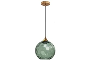 MZStech Globo in vetro Verde scuro da 20 cm Lampada a sospensione con base in bronzo dorato e sfera in vetro Lampada da soffitto sospesa per isola cucina Sala da pranzo e comodino (Verde scuro)