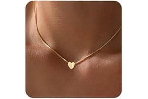 VIROMY Gold Heart Initial Necklaces for Women 14K Gold Plated Letter Pendant Necklaces for Women Charm Box Chain Dainty Personalised Jewellery Gifts for Her A-Z