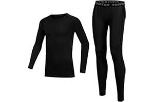 Towintec sous Vêtements Thermique Enfant Séchage Rapide Garçons Chaud Tights La Jeunesse athlétiques Tee Shirt Manche Longue&Leggings Set pour Le Sport Ski Football Basket-Ball