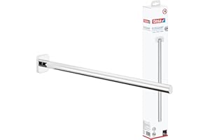 tesa ELEGAANT reling na ręcznik do łazienki – pojedynczy drążek ręcznikowy na ścianę – prosty, samoprzylepny montaż – chromowany na wysoki połysk – 50 mm x 50 mm x 400 mm