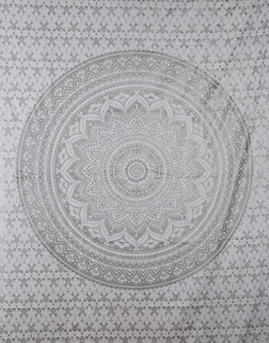 Indische ethnisch Wandbehang Traditionelle Baumwolle Geschenke Weiß Tapisserie Tapestry Blumen Gedruckt Von Rajrang - 2