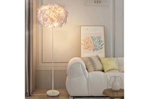 ELINKUME Aby uzyskać większy widok, kliknij na zdjęcie, elegancka i modna lampa stojąca z piórami, biała, nowoczesna lampa stojąca do sypialni, salonu, gabinetu