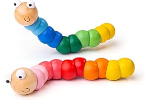 Bigjigs Toys Wooden Wiggly Worm (2 Pack) - Colourful Sensory Toy Worm, Caterpillar Toy, Ideal Baby Fidget Toy for 1+ years, Cheap Pocket Money Toys and Stocking Fillers